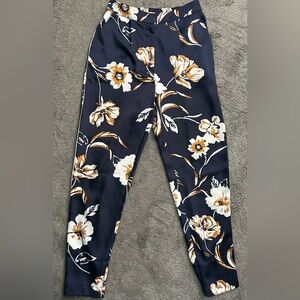 Forever 21 Satin Navy Blue and Gold Floral Pants